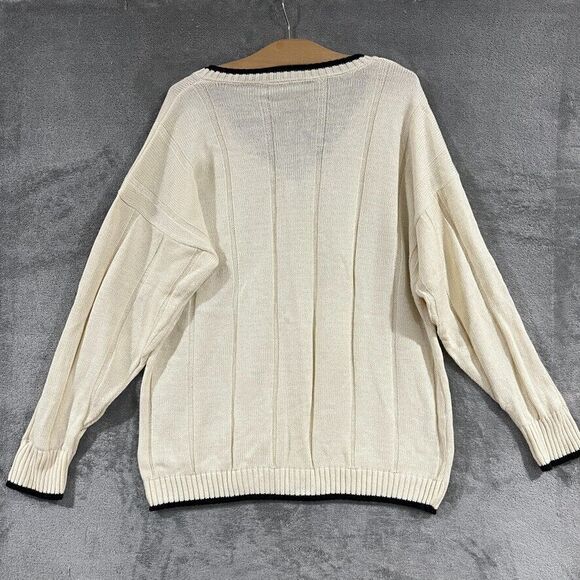 Vintage Ivory V Neck Knit Sweater Grandpacore Minimalist Old Money Sz M/L - Picture 2 of 8